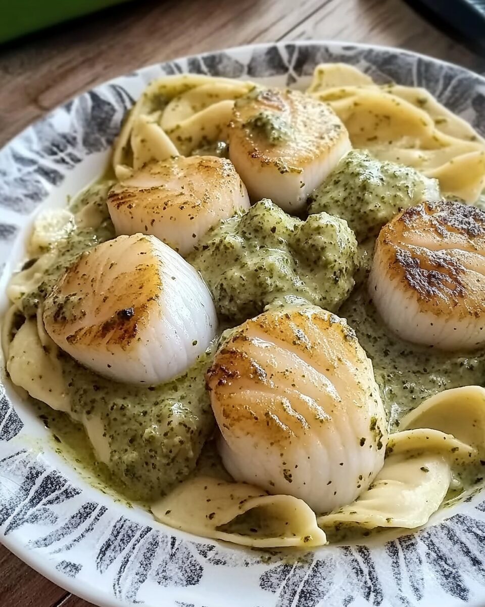 Scallops with Pesto Cream Sauce