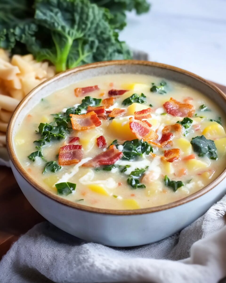 Creamy Potato Leek Soup with Kale and Bacon