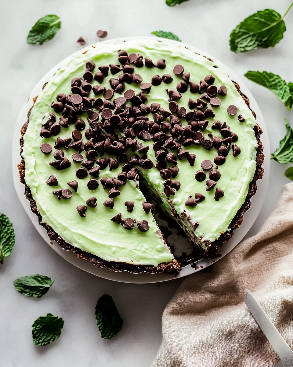 No Bake Mint Chocolate Chip Pie
