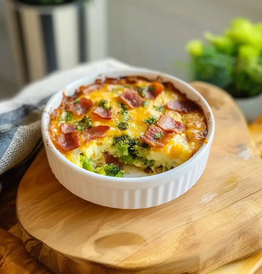 Broccoli Cheddar Egg Bake with Turkey Bacon