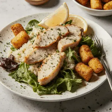 Chicken Caesar Salad with Crispy Parmesan Tots