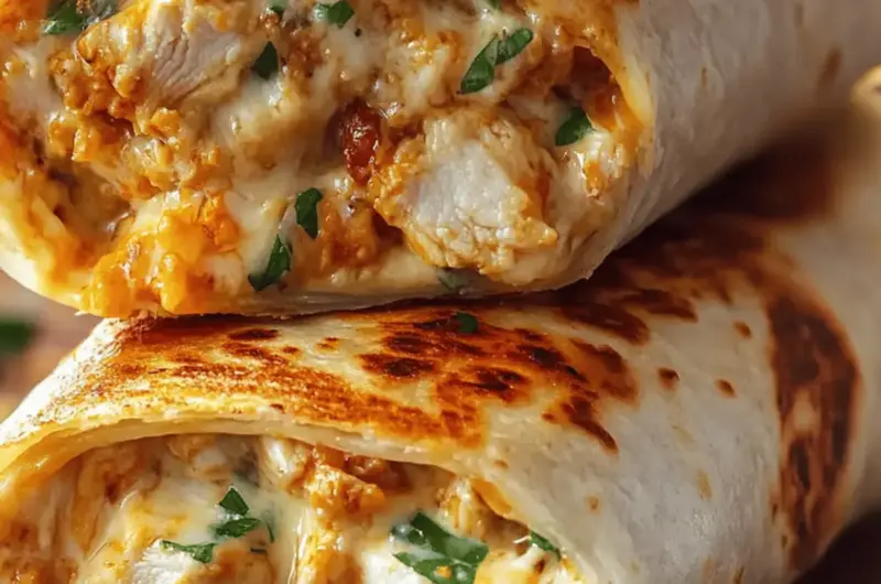 Ooey-Gooey Cheesy Garlic Chicken Wraps