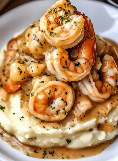Garlic Shrimp Over Mashed Potatoes