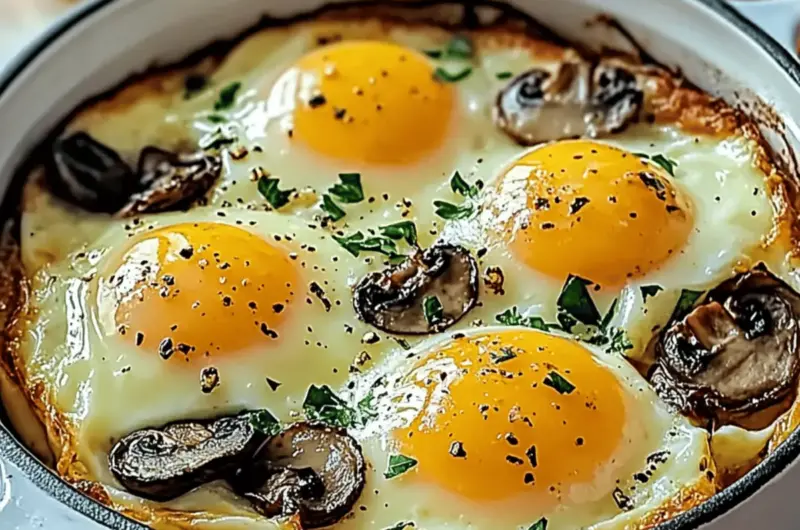 Baked Eggs with Sautéed Mushrooms