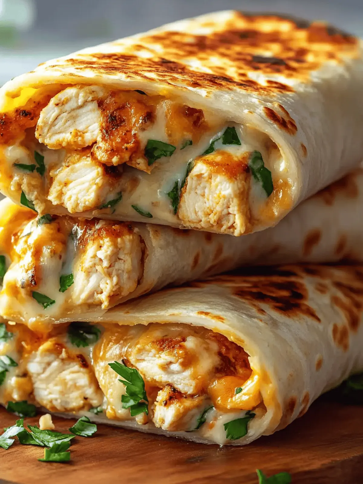 Ooey-Gooey Cheesy Garlic Chicken Wraps