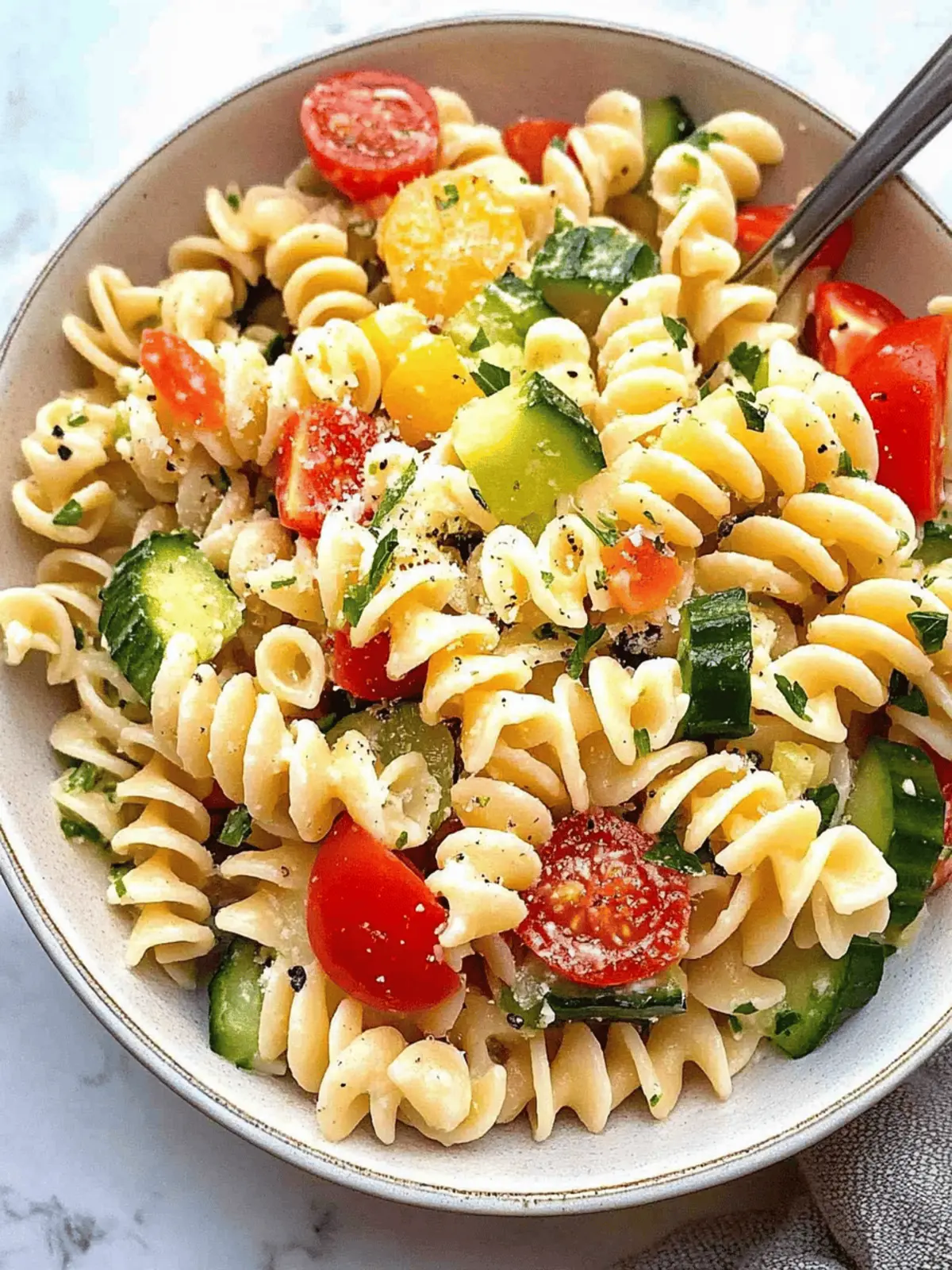 Deliciously Zesty Pasta Salad with Feta and Fresh Veggies