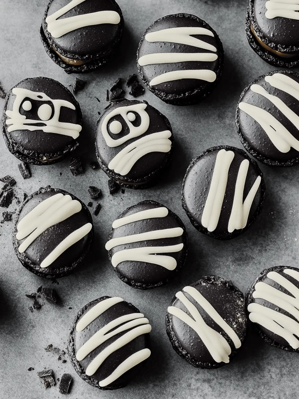 Black Cocoa Mummy Macarons