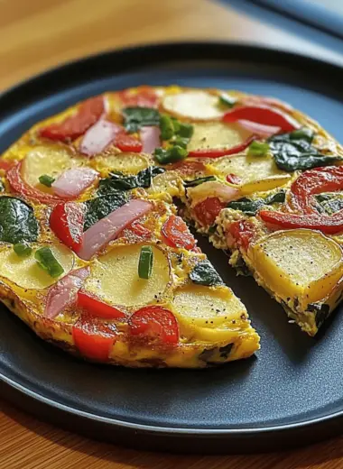Frittata with Potatoes, Red Peppers, and Spinach