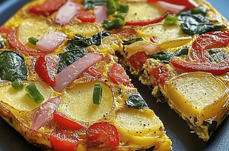Frittata with Potatoes, Red Peppers, and Spinach