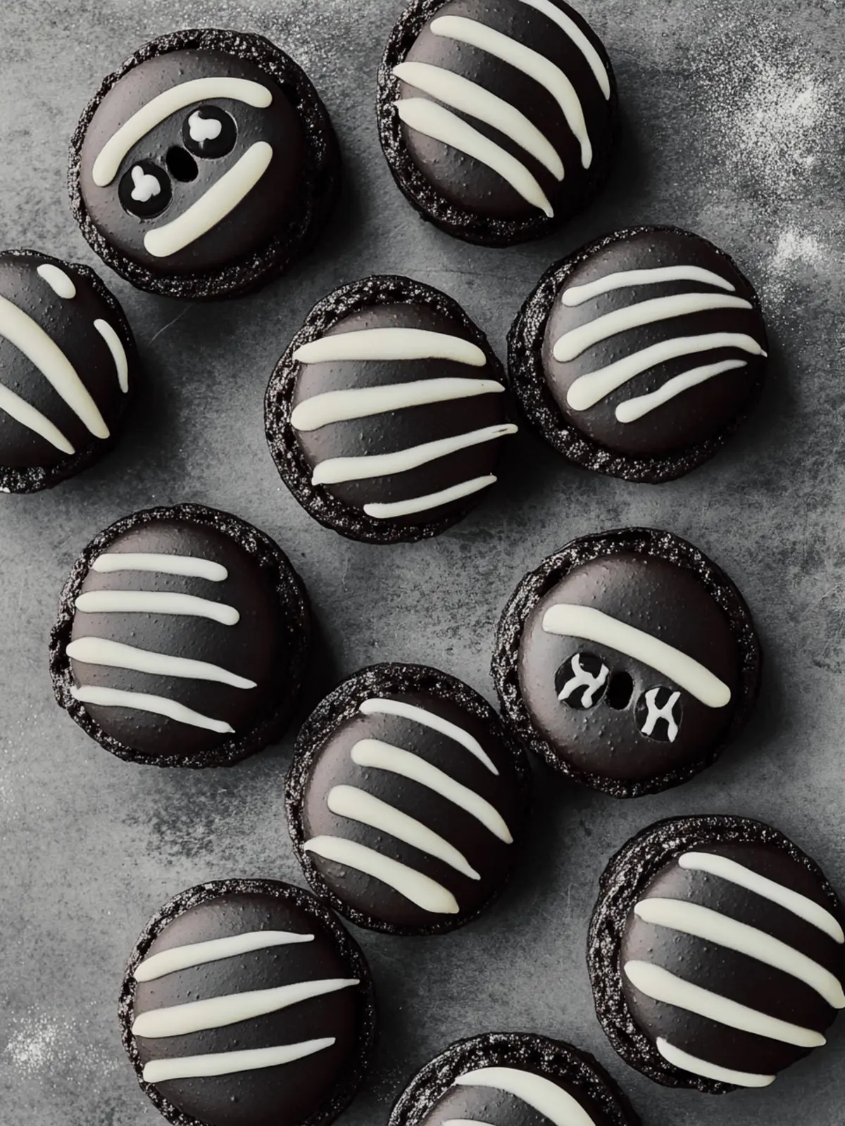 Black Cocoa Mummy Macarons