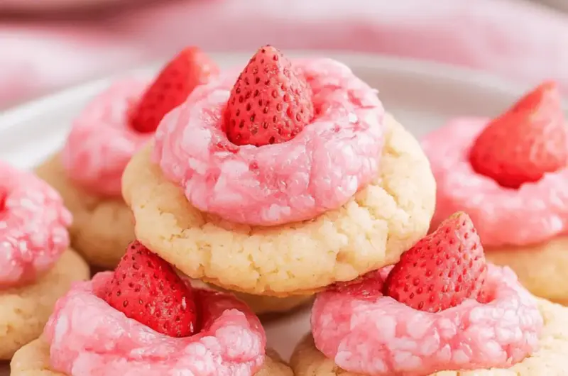 Strawberry Kiss Cake Mix Cookies