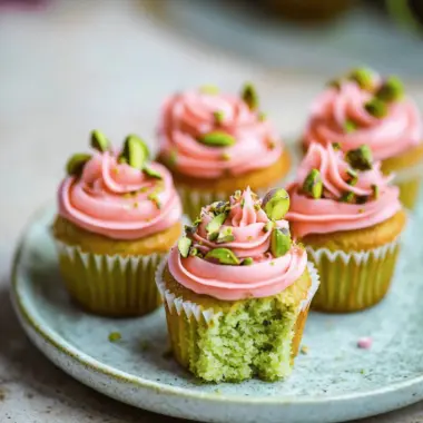 Vegan Mini Rose Pistachio Cupcakes