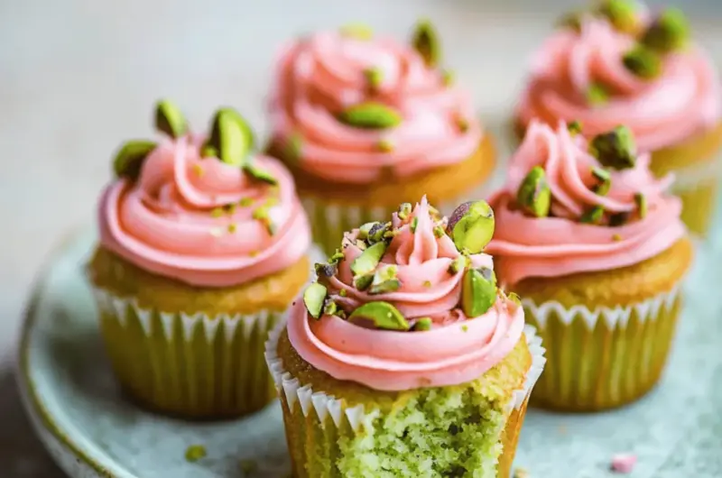 Vegan Mini Rose Pistachio Cupcakes