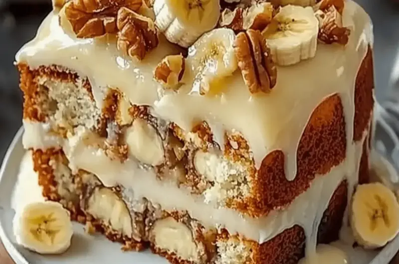 Luscious Vanilla Banana Walnut Cake