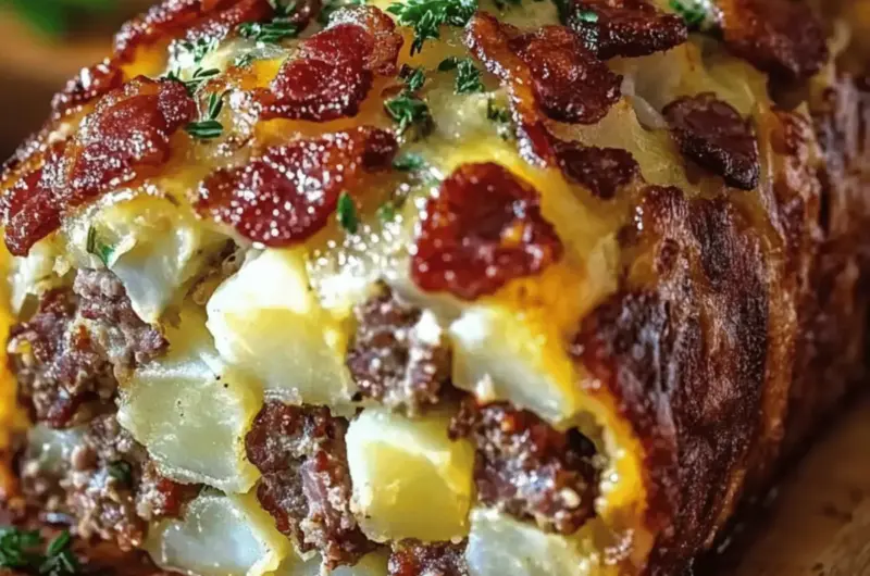 Bacon and Sausage-Stuffed Potato Loaf