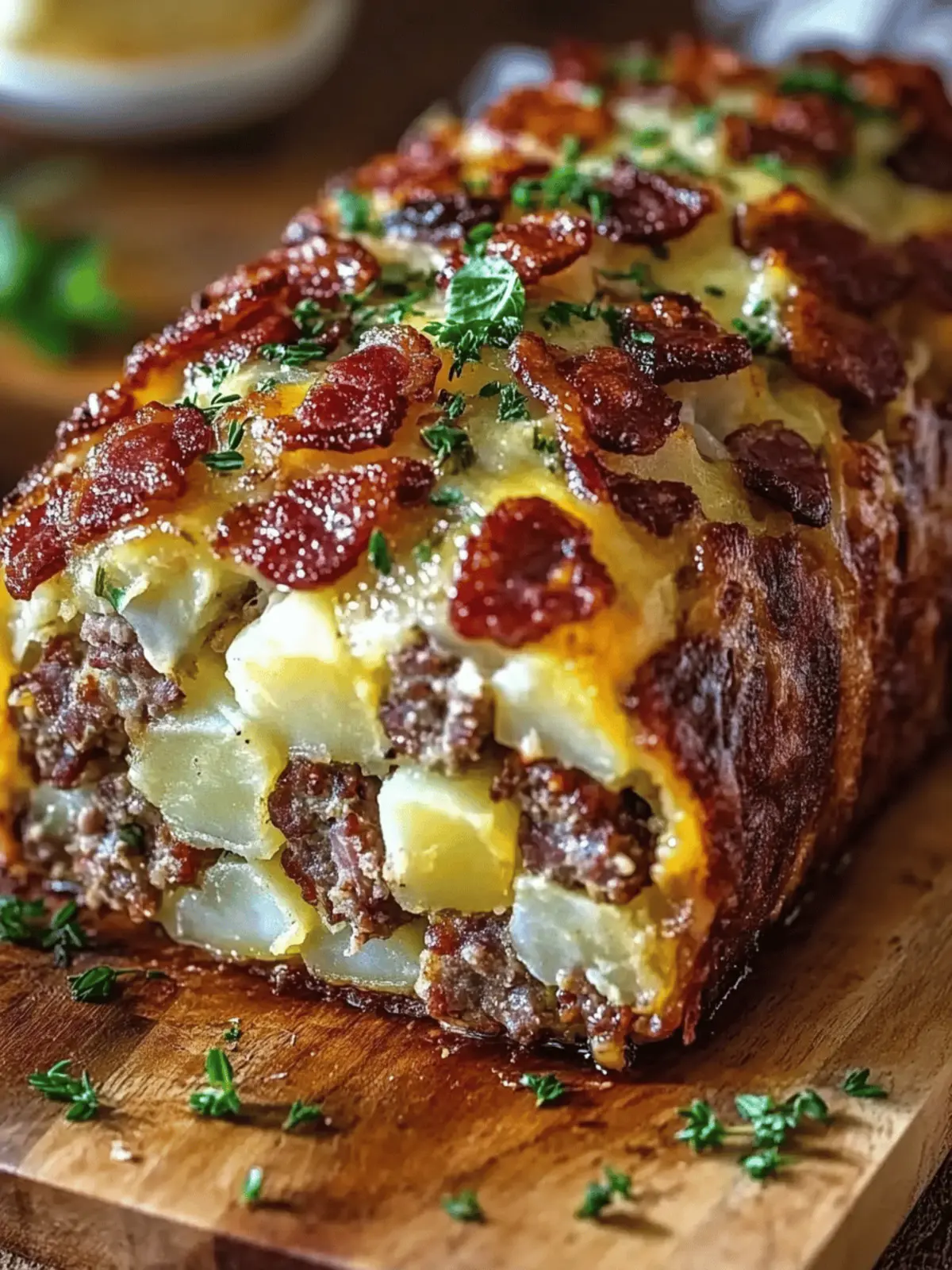 Bacon and Sausage-Stuffed Potato Loaf