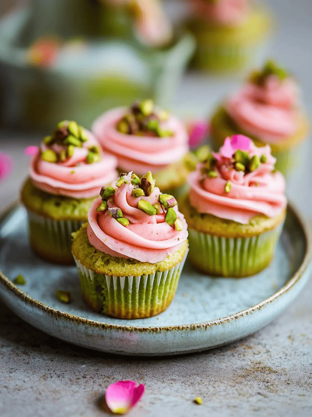 Vegan Mini Rose Pistachio Cupcakes