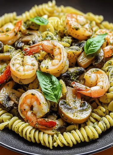 Pesto Shrimp Mushroom Pasta