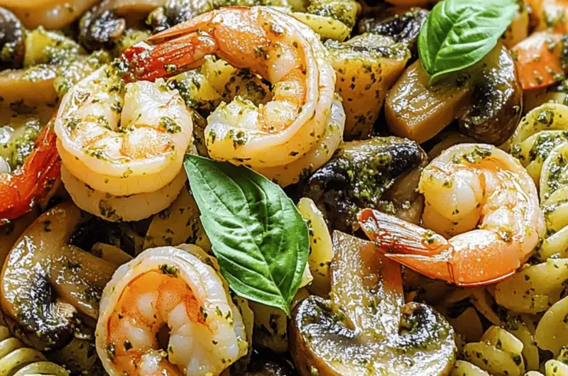 Pesto Shrimp Mushroom Pasta