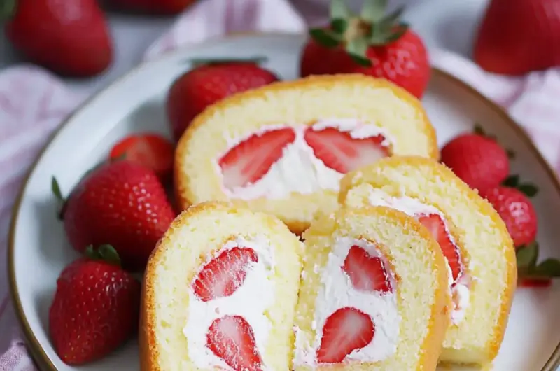 Strawberry and Cream Japanese Cake Roll