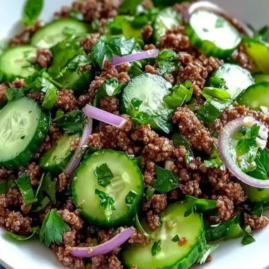 Savory Ground Beef with Cucumber Salad in 25 Minutes! 9 Ground Beef with Cucumber Salad