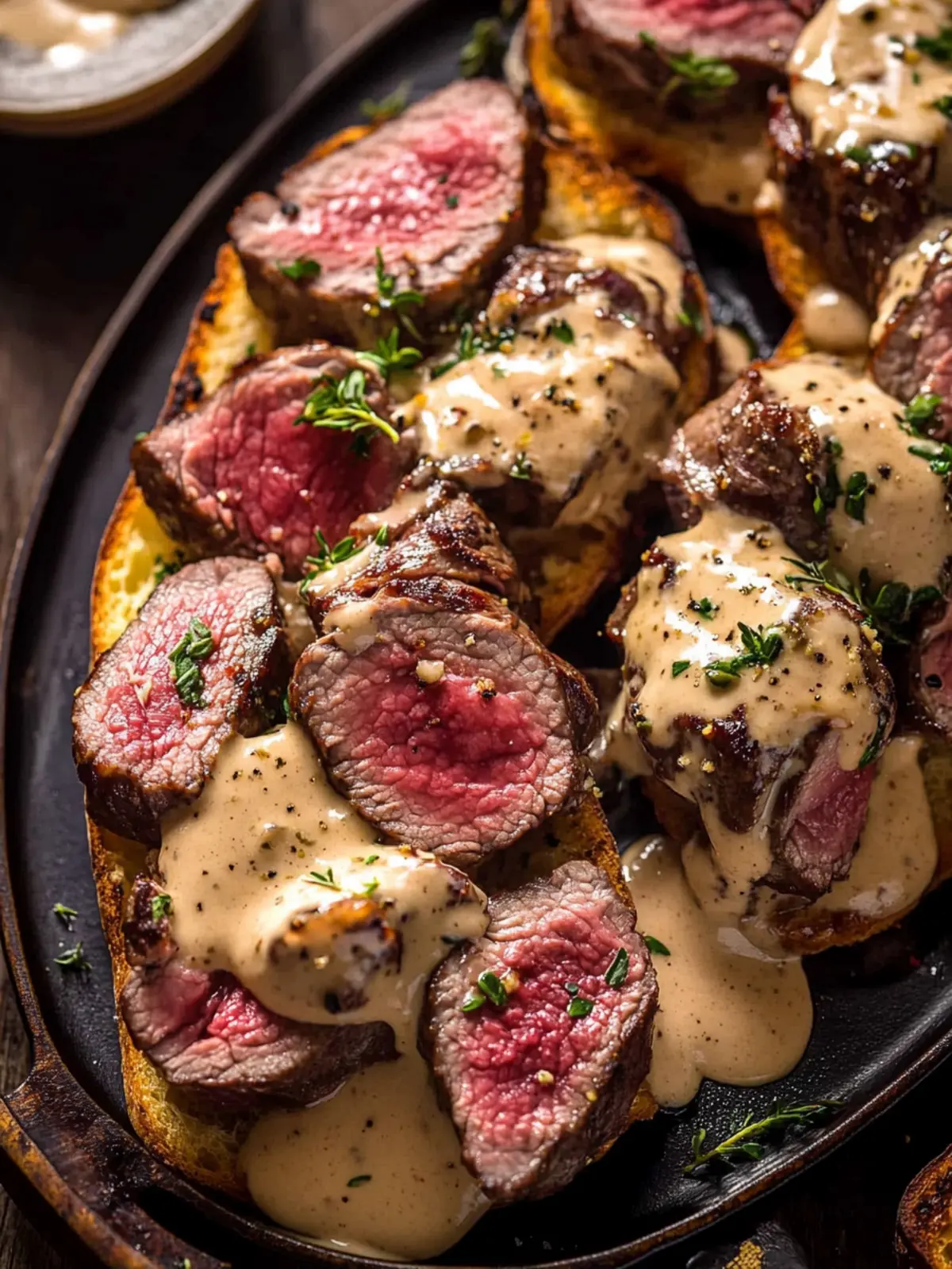 Savory Beef Tenderloin Crostini with Creamy Wine Sauce 4 Beef Tenderloin Crostini
