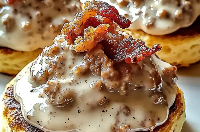 Crispy Bacon Sausage Gravy Chaos Biscuits
