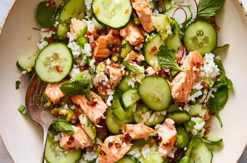 Crispy Rice Salmon Cucumber Salad