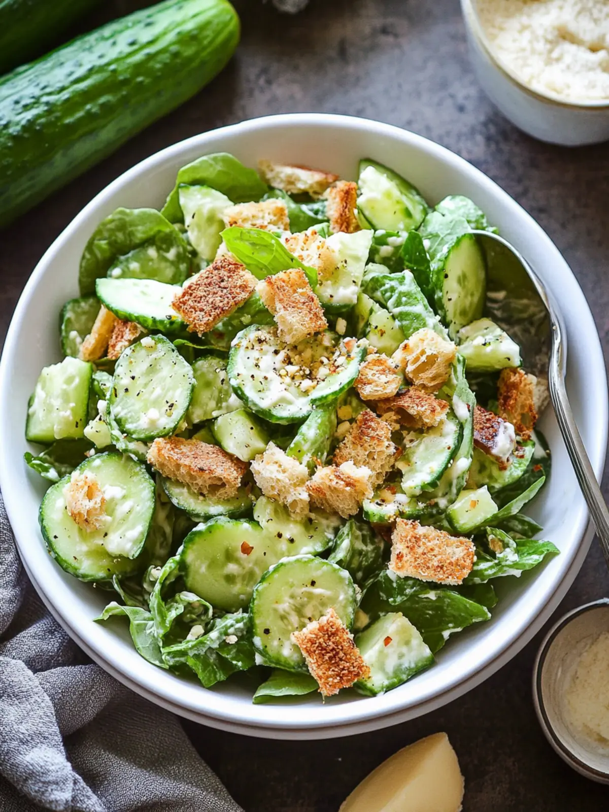 Zesty Cucumber Caesar Salad with Crispy Bacon Delight 4 Cucumber Caesar Salad