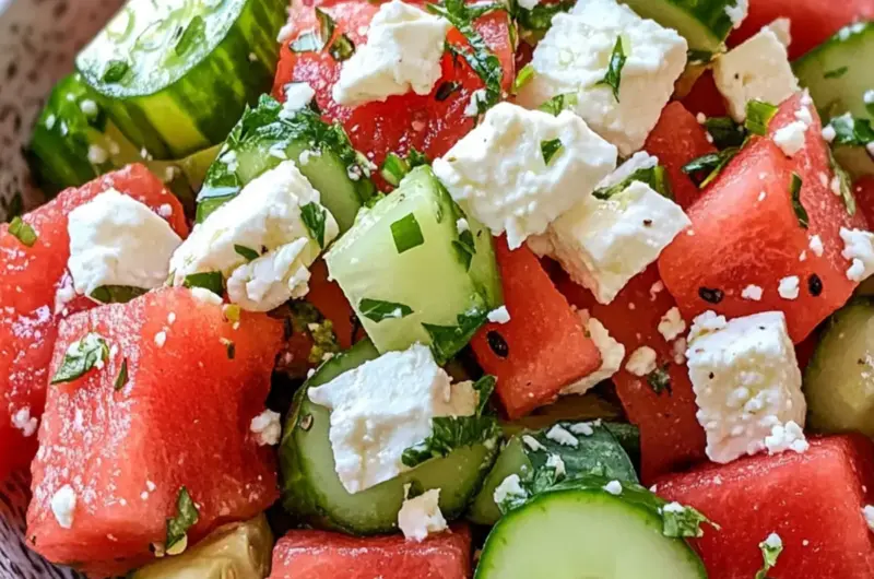 Watermelon with Cucumber and Feta Salad
