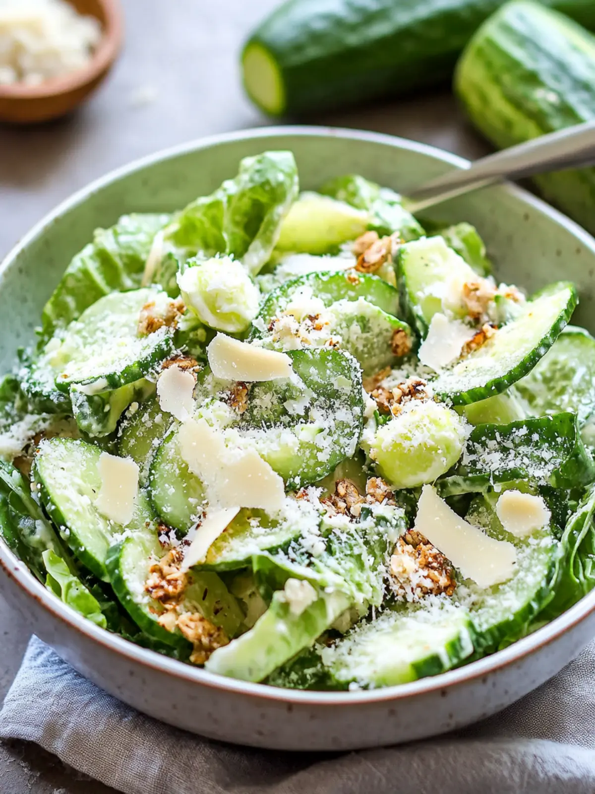 Zesty Cucumber Caesar Salad with Crispy Bacon Delight 2 Cucumber Caesar Salad