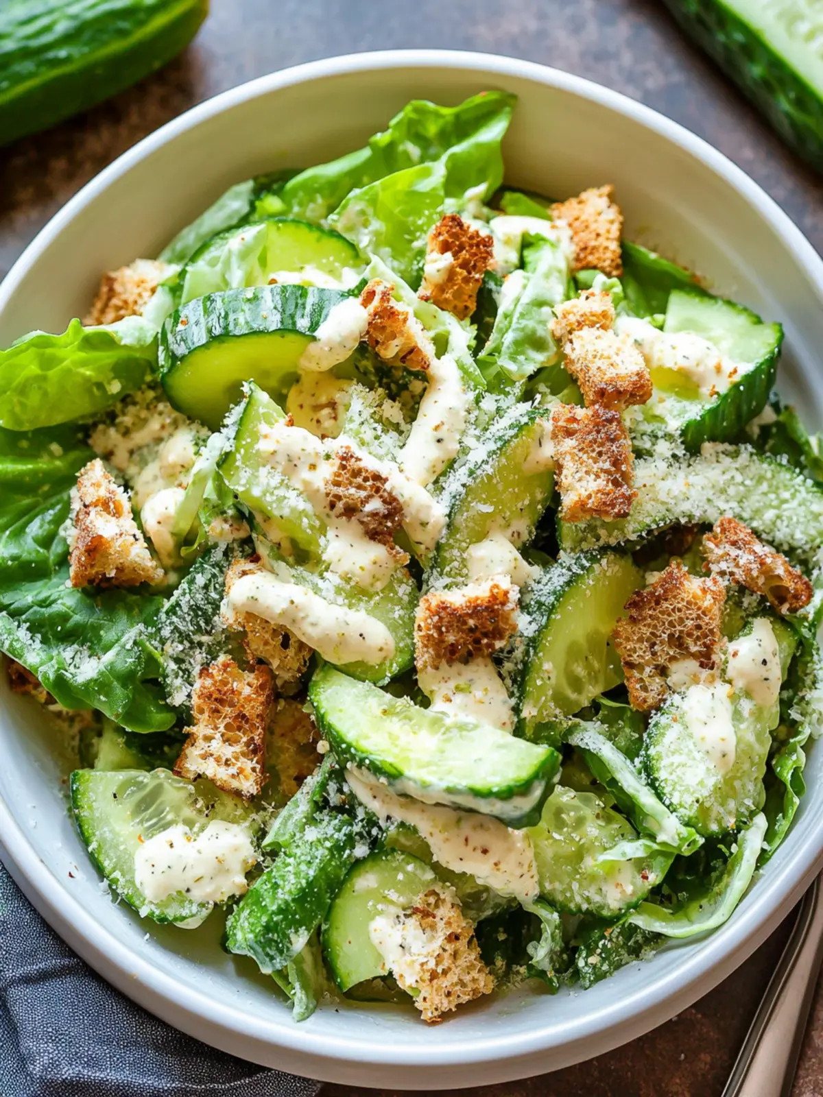Zesty Cucumber Caesar Salad with Crispy Bacon Delight 3 Cucumber Caesar Salad