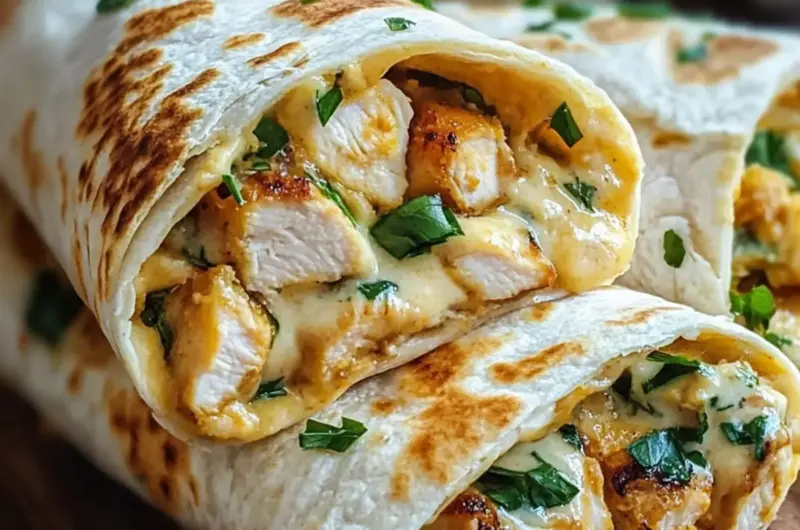Ooey-Gooey Cheesy Garlic Chicken Wraps