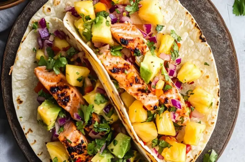 Salmon Tacos & Pineapple Avocado Salsa