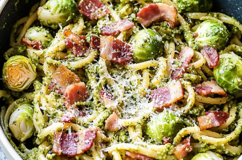 Brussels Sprouts and Bacon Pesto Pasta