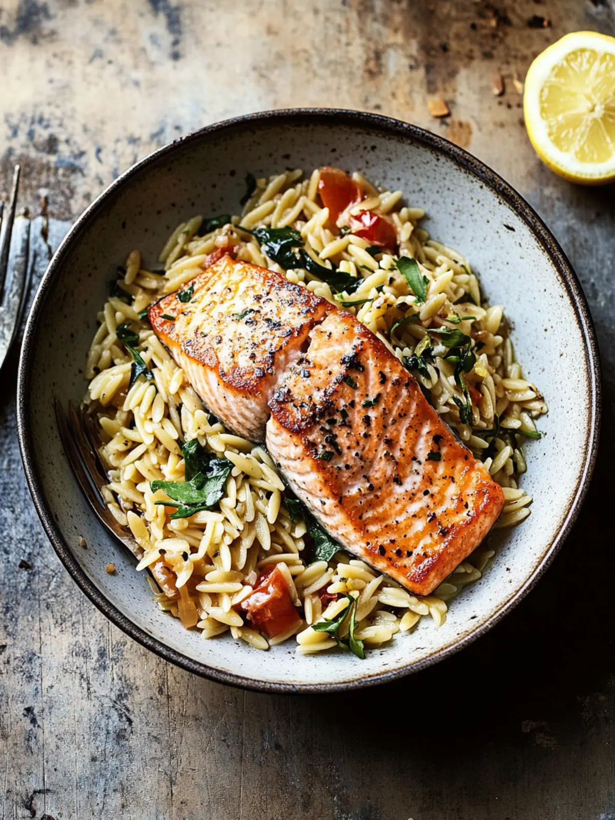One Skillet Salmon with Lemon Orzo for Effortless Dinner Bliss 2 One Skillet Salmon with Lemon Orzo