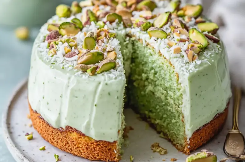 Coconut and Pistachio Pudding Cake