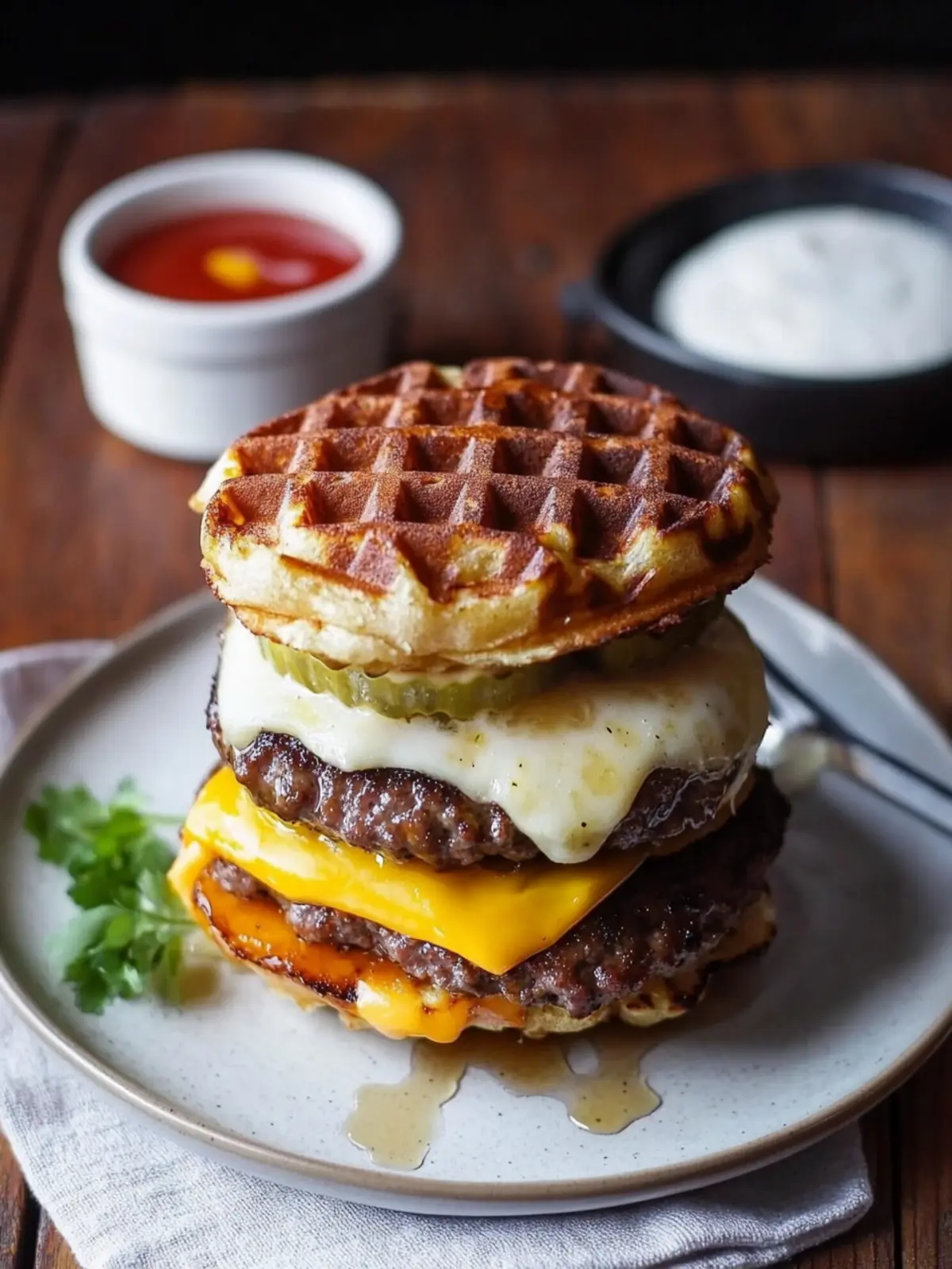 Savor the Gourmet Waffle Burger: A Flavorful Adventure! 4 Gourmet Waffle Burger