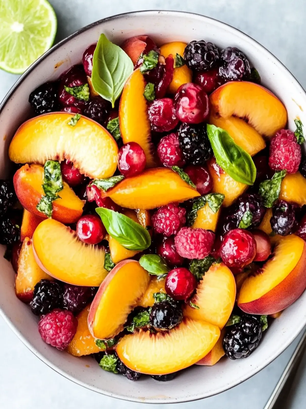 Honey Lime Basil Peach Fruit Salad for a Summer Refresh! 2 Honey Lime Basil Peach Fruit Salad
