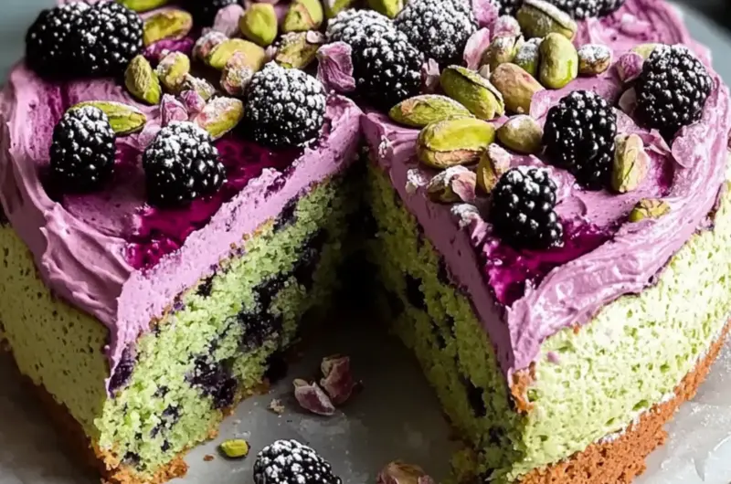 Pistachio and Blackberry Olive Oil Cake