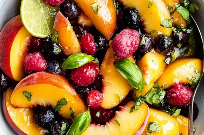 Honey Lime Basil Peach Fruit Salad