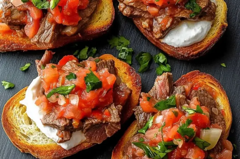 Salsa Steak Garlic Toasts