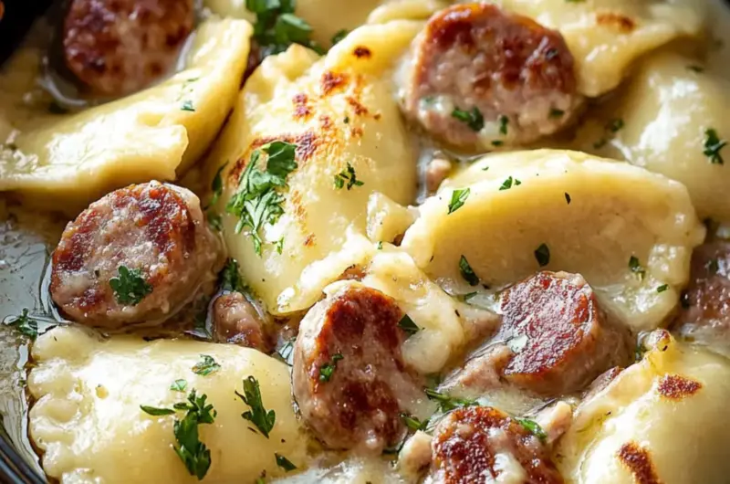 Slow Cooker Sausage and Pierogies