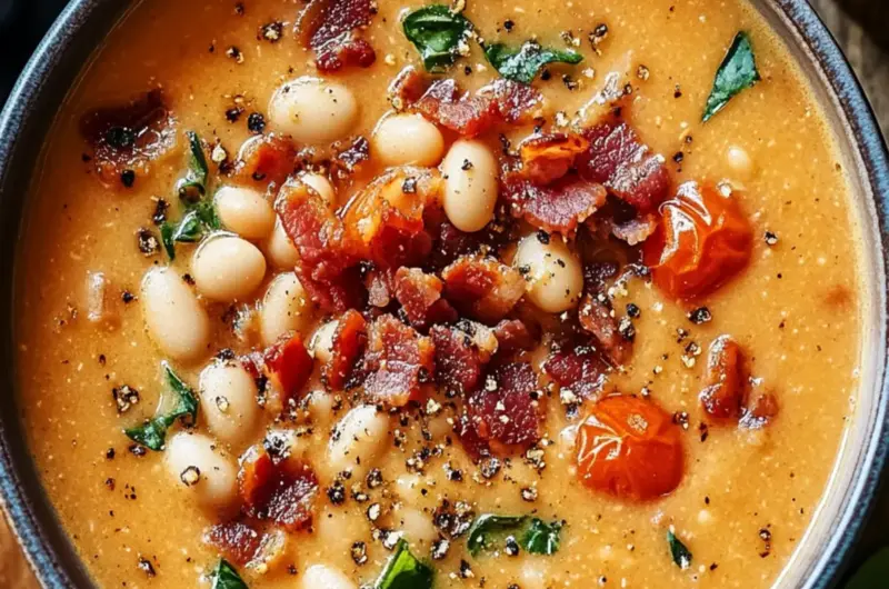 White Bean & Bacon Tomato Soup