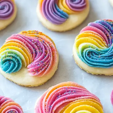 Piped Rainbow Shortbread Cookies for a Colorful Sweet Treat 9 Piped Rainbow Shortbread Cookies