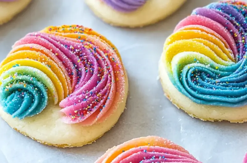 Piped Rainbow Shortbread Cookies