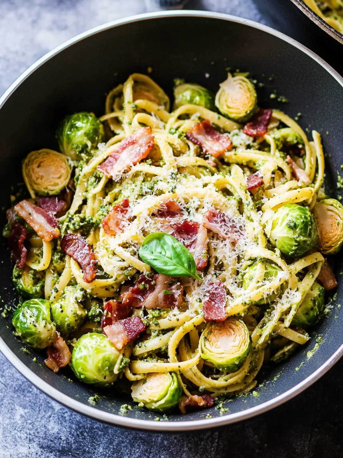 Brussels Sprouts and Bacon Pesto Pasta in 30 Minutes or Less 4 Brussels Sprouts and Bacon Pesto Pasta