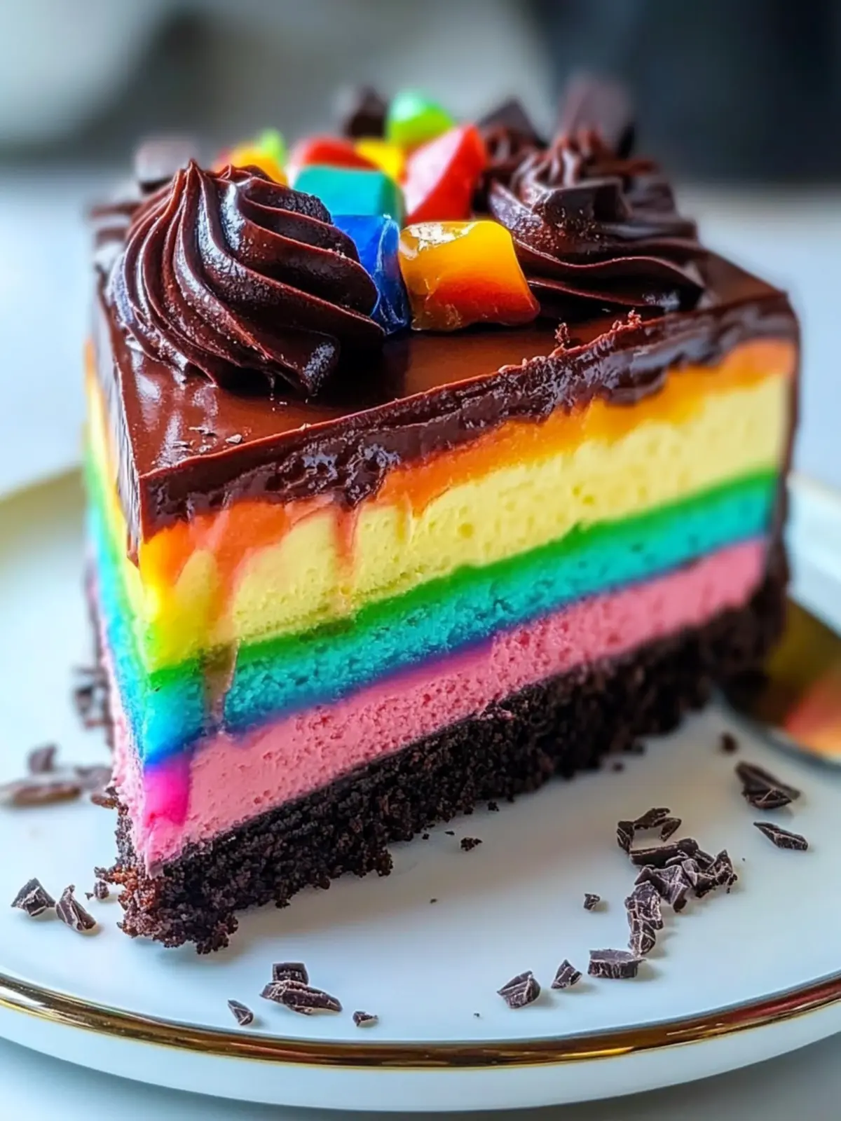 Delight in Rainbow Triple Chocolate Cheesecake Bliss 2 Rainbow Triple Chocolate Cheesecake