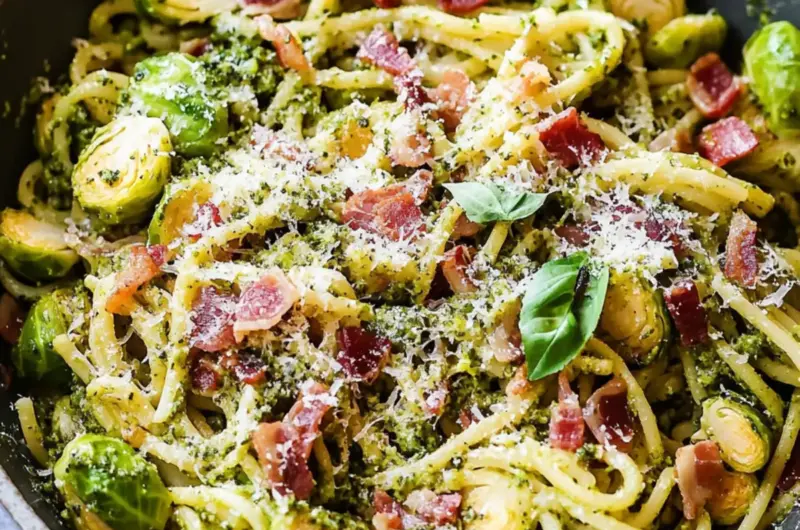Brussels Sprouts and Bacon Pesto Pasta