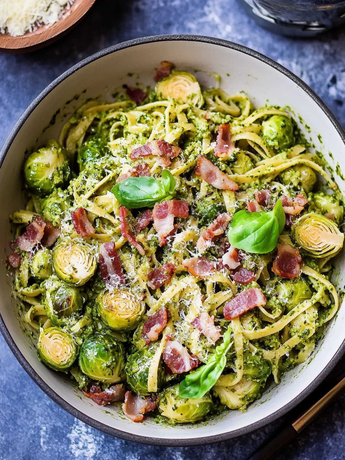 Brussels Sprouts and Bacon Pesto Pasta in 30 Minutes or Less 3 Brussels Sprouts and Bacon Pesto Pasta
